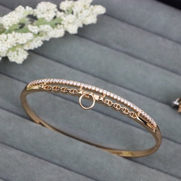 Rose Gold Chain Link Bangle with Dangling Ring, XPBL0576 - Picture 10 of 11